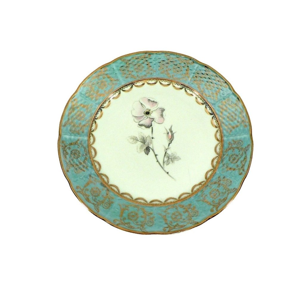 Plate KS Nejdek Malirna Floral center iridescent gold tone border
